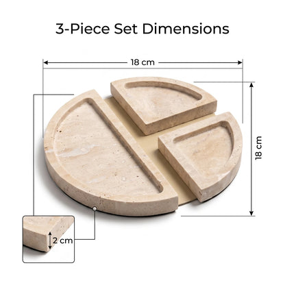 Natural Travertine Stone Tray 3 Pieces Set – 18 x 18 x 2 cm | Beige Stone Serving and Decorative Trays