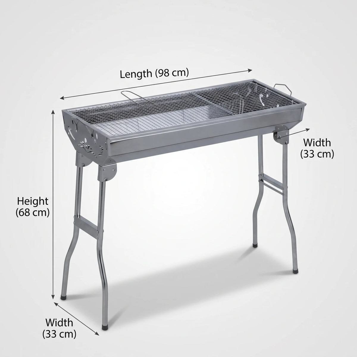 HU TOUR BBQ Portable Barbeque HTO-1027 – 68 x 33 x 98 cm | Folding Metal Grill with Wire-Mesh Surface and Scissor-Style Legs