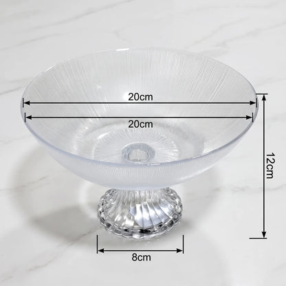 Clear Glass Pedestal Fruit Bowl 20cm – Textured Footed Base, Decorative Tabletop Display