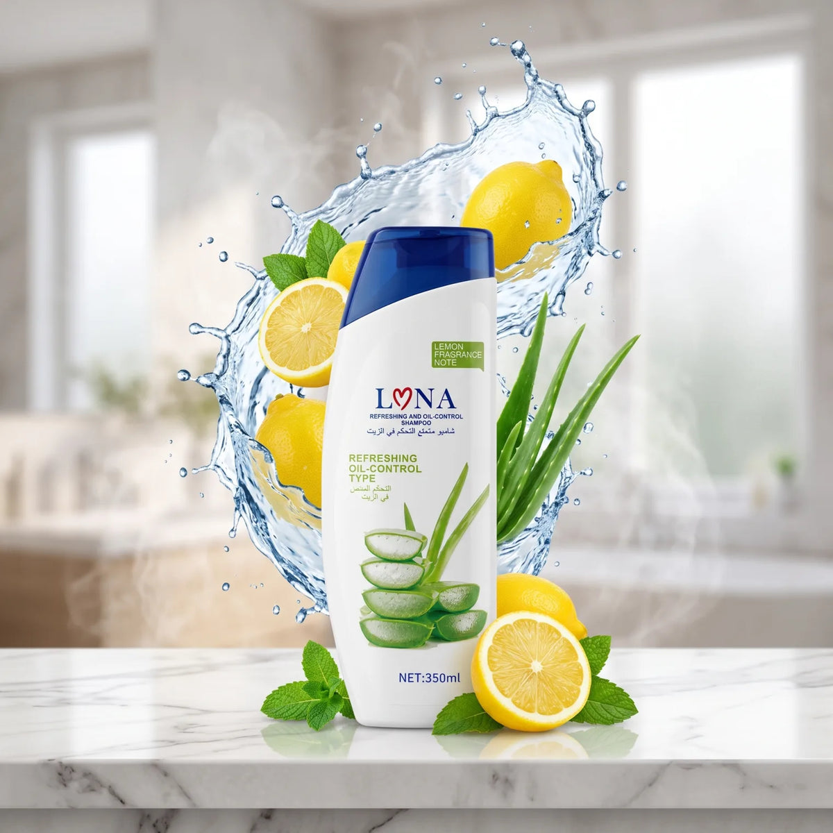 LONA Refreshing and Oil-Control Shampoo 350ml – Lemon Fragrance, White Bottle with Blue Cap