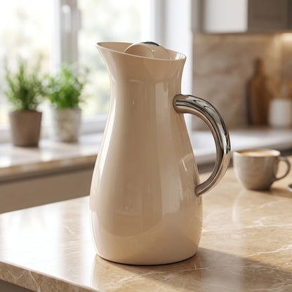 Parati Light Beige Vaccum Flask 1.0 Liters – Metallic Toned Handle | Keeps Drinks Hot 12 Hours and Cold 24 Hours