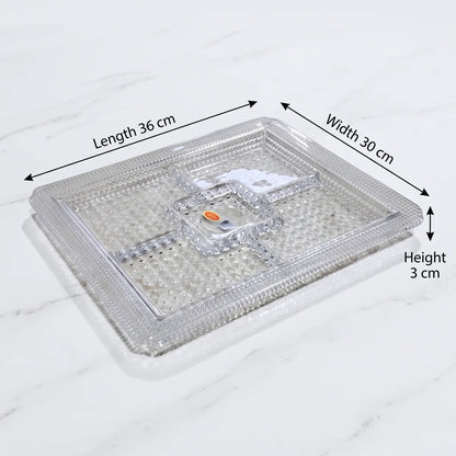 Premium Square 5-Section Glass Serving Tray – 3 cm x 30 cm x 36 cm | Textured Diamond Pattern for Nuts, Desserts & Dry Fruits