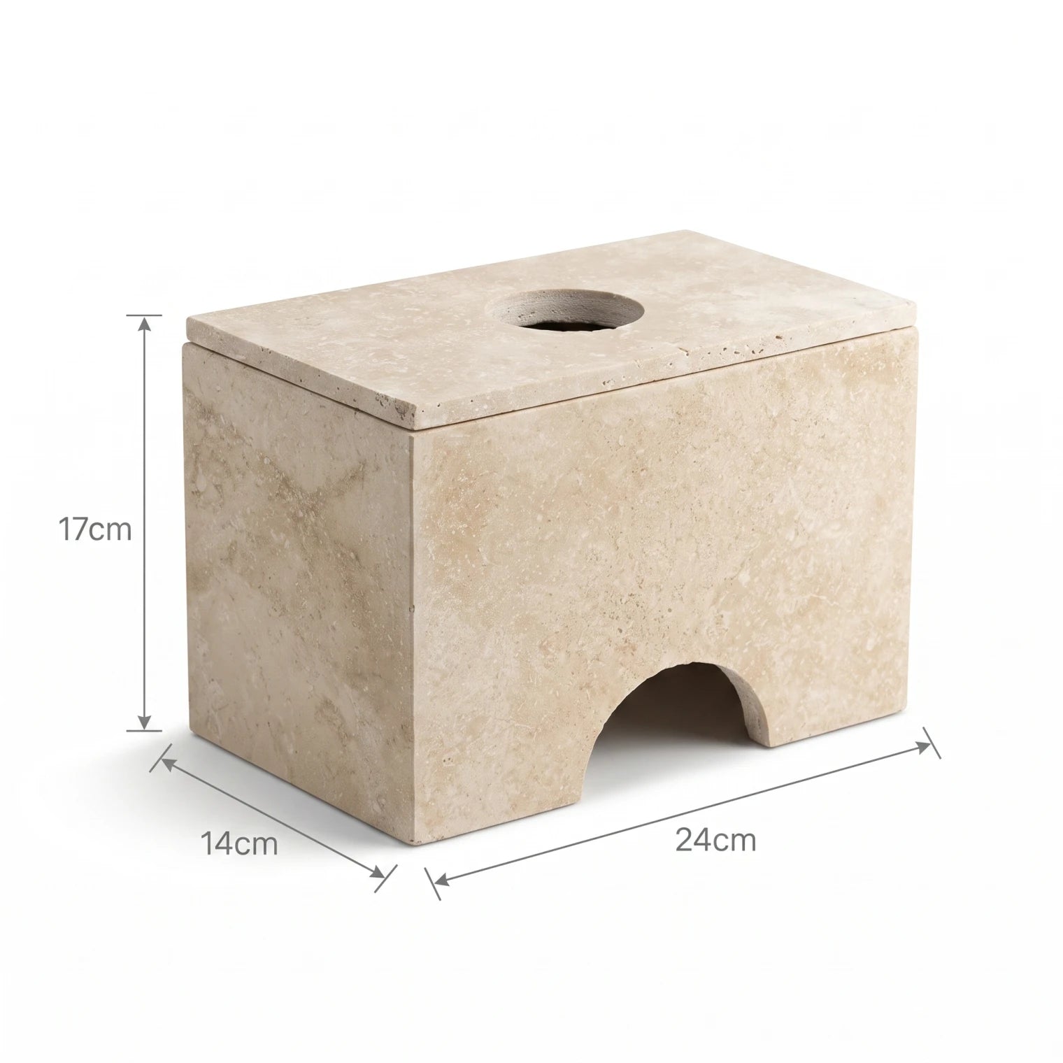 Natural Travertine Marble Tissue Box – 17 x 14 x 24 cm | Beige Stone Design