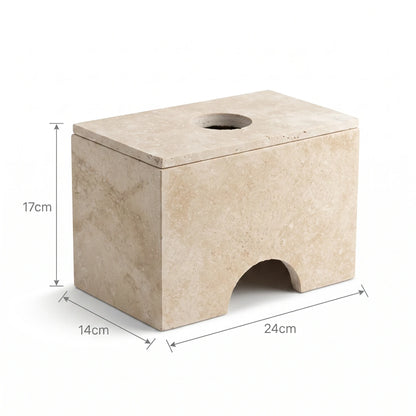 Natural Travertine Marble Tissue Box – 17 x 14 x 24 cm | Beige Stone Design