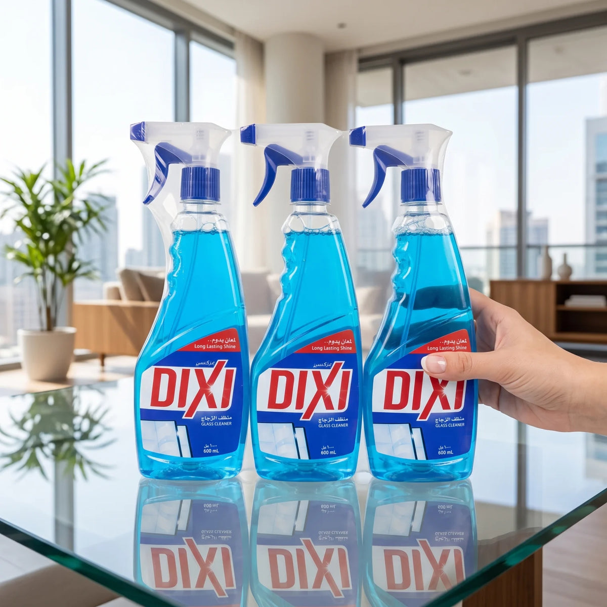 DIXI Glass Cleaner – 3 Pieces Package, 600 ML Each | Trigger Spray Bottles with Long Lasting Shine for Glass Surface Cleaning