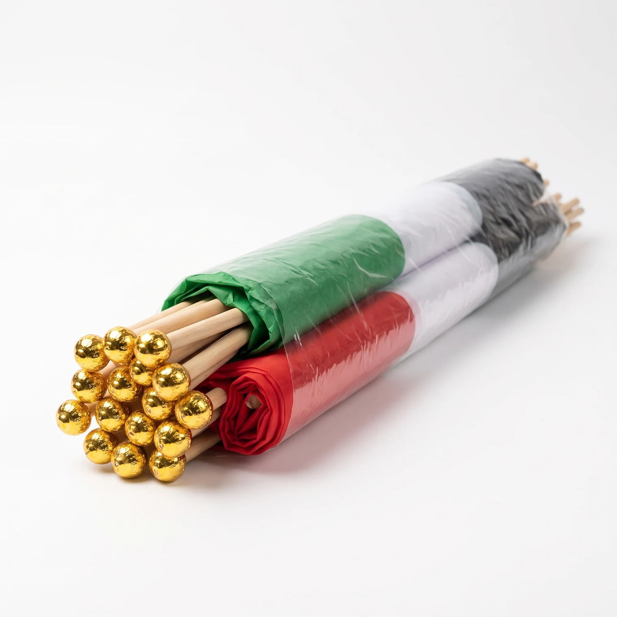 UAE Flag 12 Pieces Package – 60 CM Width x 90 CM Length with Wooden Handles and Golden Domes for Flag Displays