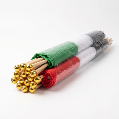 UAE Flag 12 Pieces Package – 60 CM Width x 90 CM Length with Wooden Handles and Golden Domes for Flag Displays
