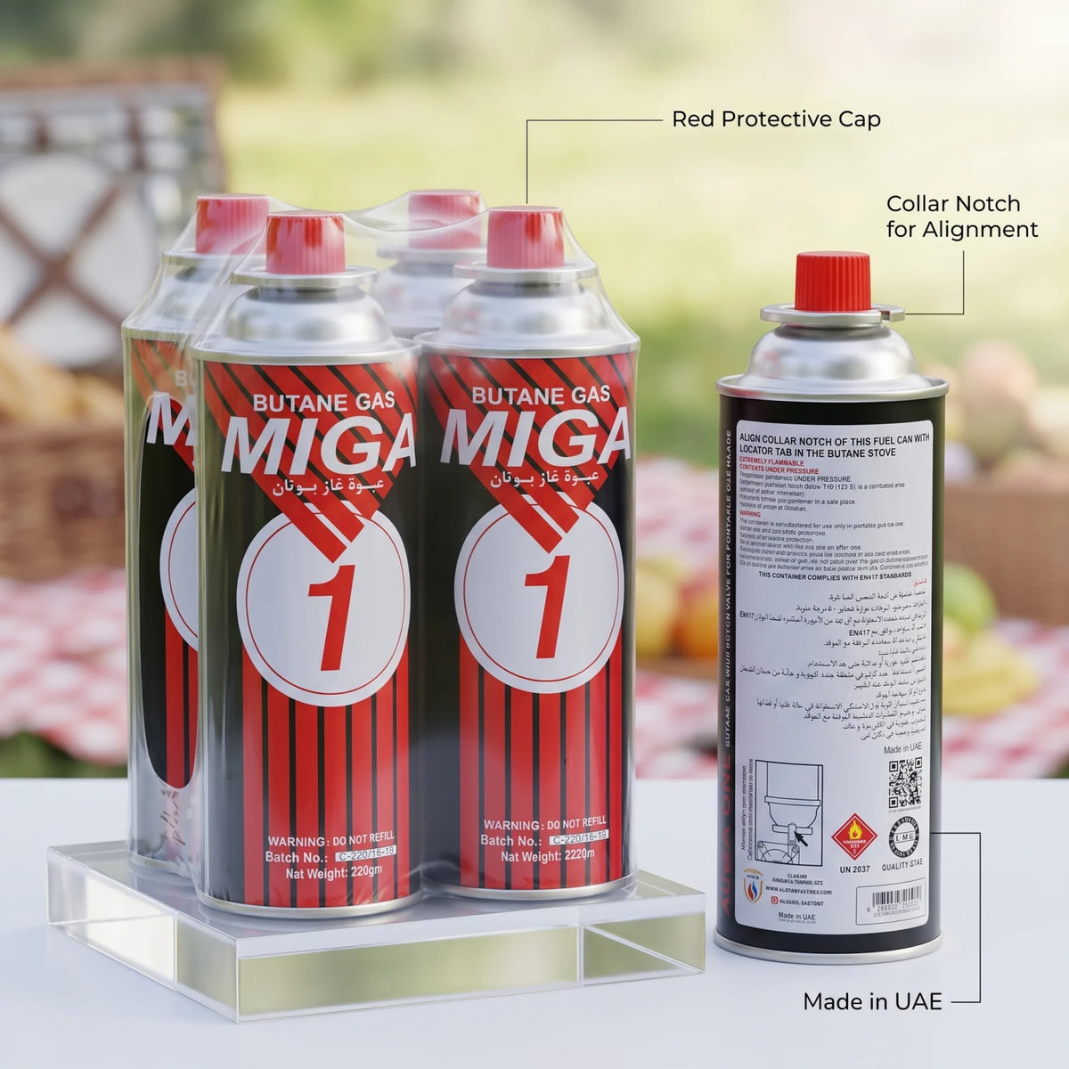 MIGA 1 BUTANE GAS 4X220GM – Pack of 4 Portable Butane Canisters for Compatible Gas Stoves
