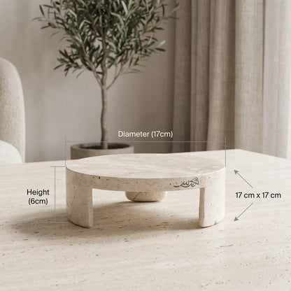 Natural Travertine Marble Stand with Round Legs – 6 x 17 x 17 cm | Cream-Beige Textured Round Stand