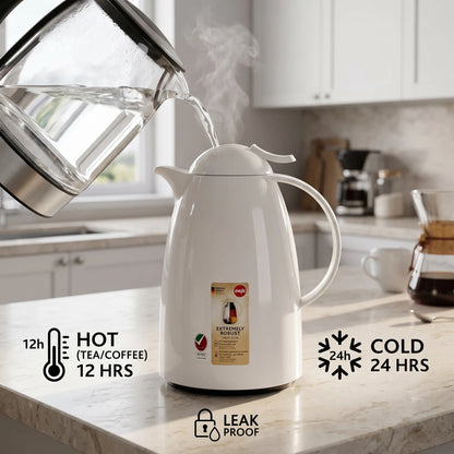 Emsa Auberge Quick Tip White Vacuum Flask – 1.5 Litre | Leak Proof | Keeps Drinks Hot for 12 Hours and Cold for 24 Hours