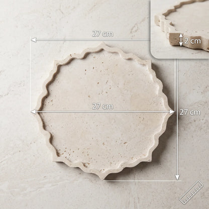 Natural Travertine Stone Scalloped Tray 27 x 27 x 2 cm – Textured Decorative Serving Platter