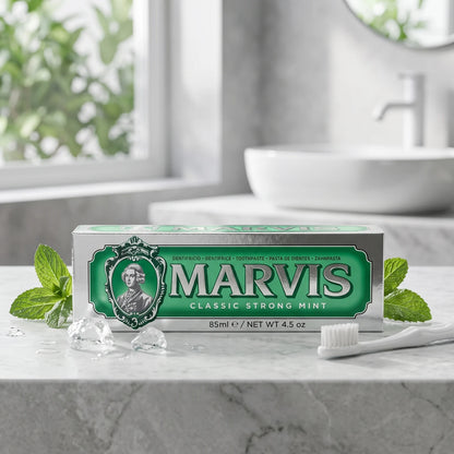 MARVIS Classic Strong Mint Toothpaste 85 ml – Green and Silver Pack | Multilingual Label | Single Tube