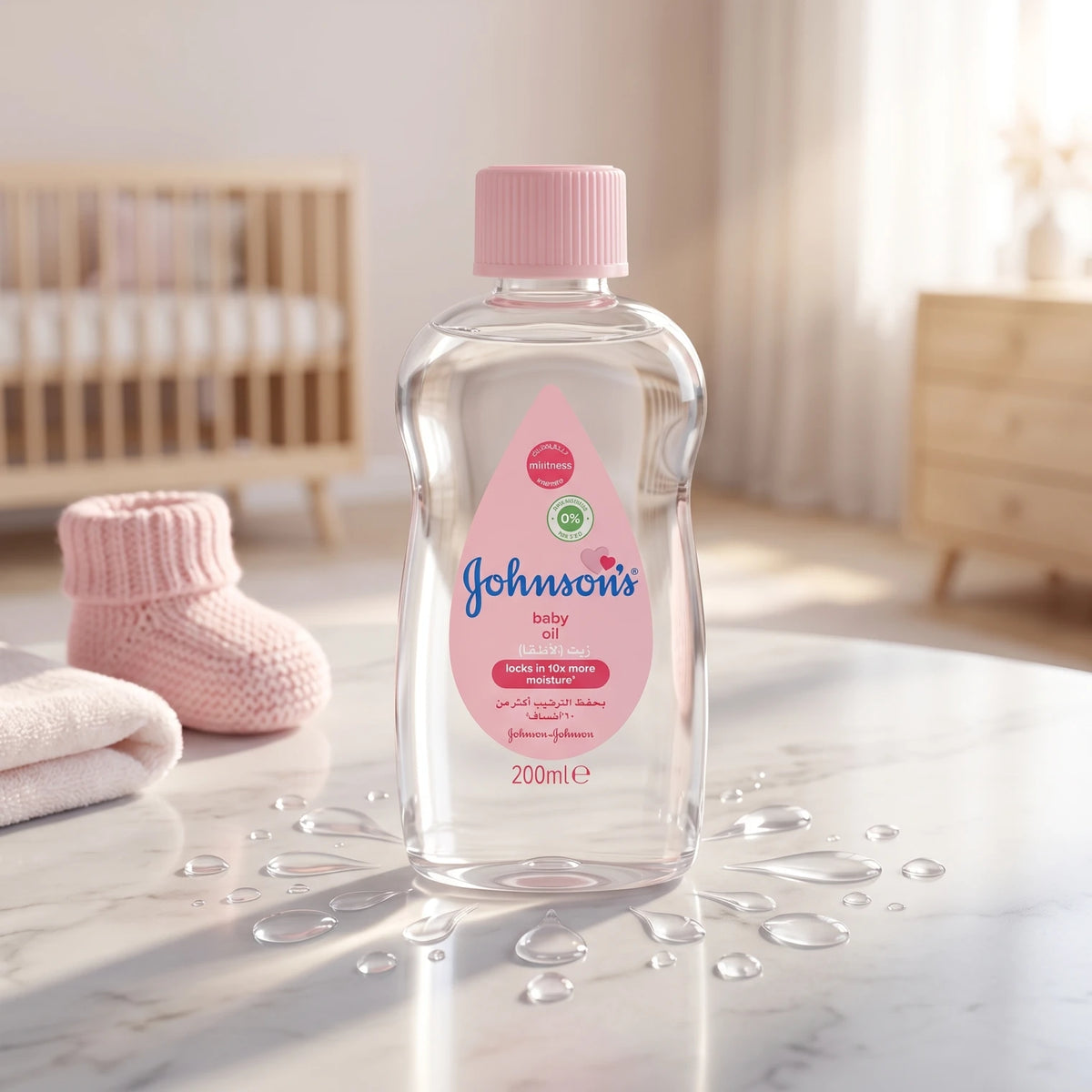 Johnson's Baby Oil 200ml – Clear Baby Oil | 0% Parabens and Dyes | Moisture-Locking Care