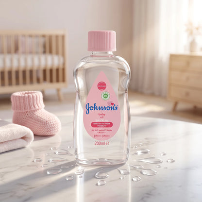 Johnson's Baby Oil 200ml – Clear Baby Oil | 0% Parabens and Dyes | Moisture-Locking Care