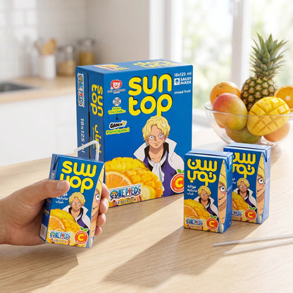 Sun Top Mixed Fruit Juice Drink 18 x 125 ml – One Piece Packaging, No Preservatives, High in Vitamin C, Saudi Made Juice Boxes