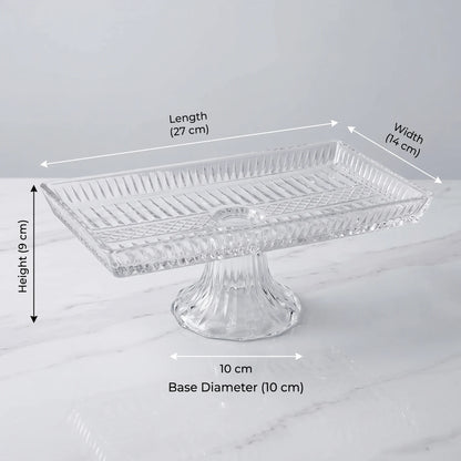 Rectangular Glass Fruit Stand – 27 x 14 x 9 cm | Embossed Texture | Pedestal Base for Fruits, Nuts and Desserts