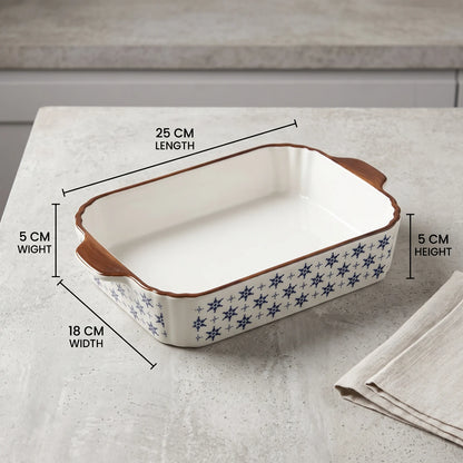 Ceramic Oven-Safe Baking & Serving Dish – 25 CM x 18 CM x 5 CM | Rectangular Bakeware with Handles | Decorative Glazed Finish | Black or Brown - Brown - Image 2