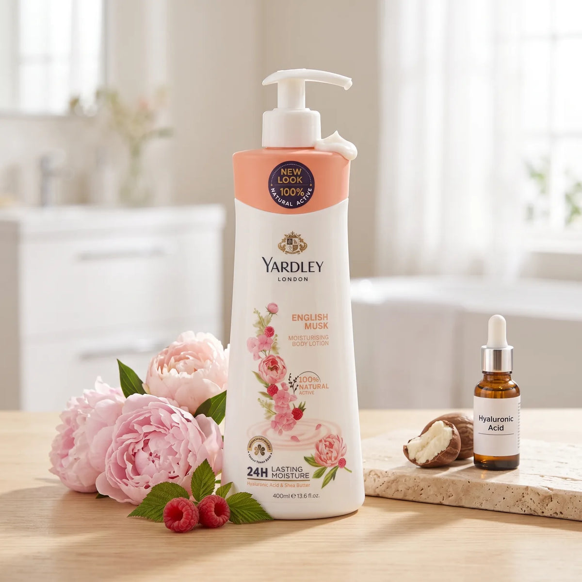 YARDLEY LONDON English Musk Moisturising Body Lotion 400ml | Hyaluronic Acid & Shea Butter | 24H Lasting Moisture