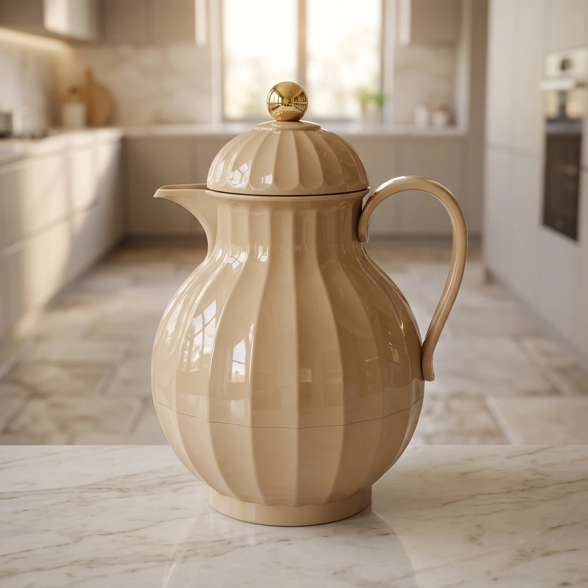 Legend Beige Fluted Thermal Jug – 0.6 Liters | Keeps Hot 12 Hours & Cold 24 Hours | Leak-Proof Tea and Coffee Server