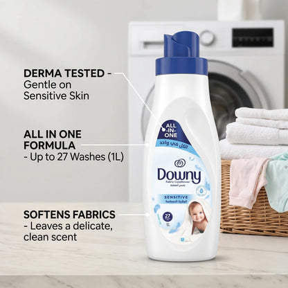 Downy Fabric Conditioner Sensitive 1L – All in One Formula, Up to 27 Washes, Derma Tested