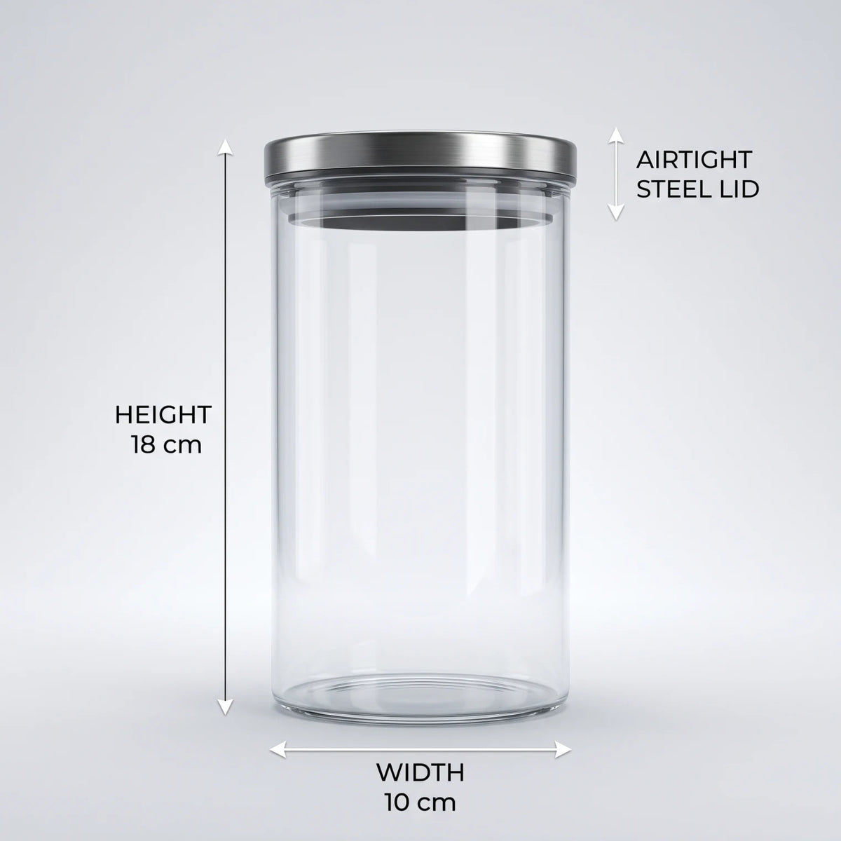Lord & Lady Storage Jar with Airtight Steel Lid – 18 cm Height, 10 cm Width | Clear Glass Jar with Plum Design and Screw-Top Glassware