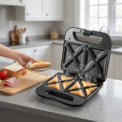 RAF Sandwich Maker R.596 – 850W Electric Black & Silver Appliance | Non-Stick Coating | Double-Sided Heating | Uniform Heat | Easy-Clean Design