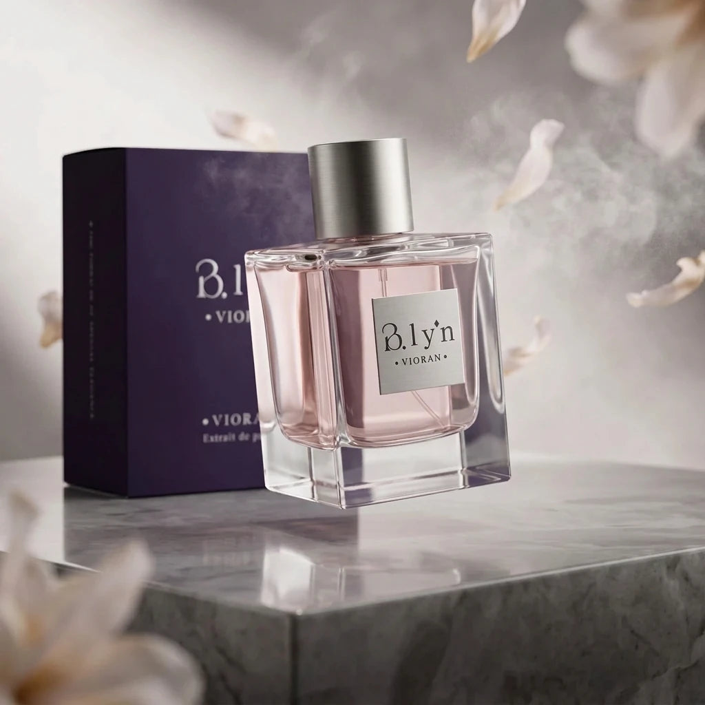 VIORAN B.lyn Perfume 60 ML – Pale Pink Fragrance in a Square Bottle with Silver-Coloured Cap