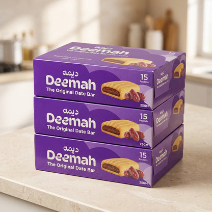 Deemah The Original Date Bar 3 Boxes, 45 Date-Filled Biscuit Bars, 25g Each | Biscuit Filled with Date Fruit