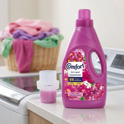 Comfort Concentrate Fabric Softener – Orchid & Musk, 2 Liters | 9x Fragrance | Colour Protection | Superior Softness