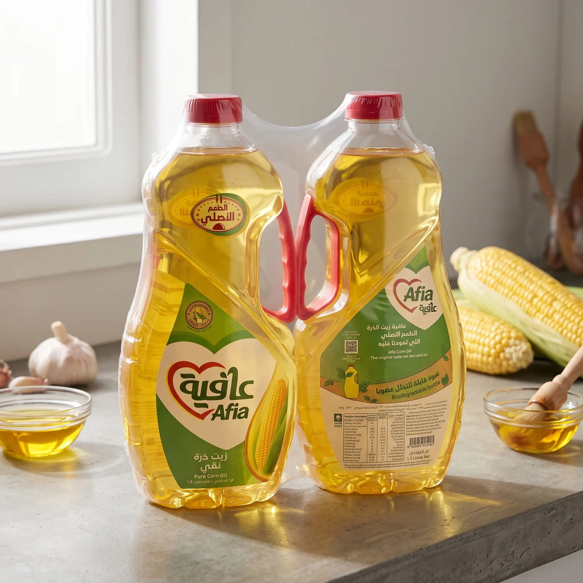 Afa Pure Corn Oil Original Taste – 2 x 1.5 L Bottles | 100% Corn Oil with Vitamins A, D & E | Saudi Made Cooking Oil