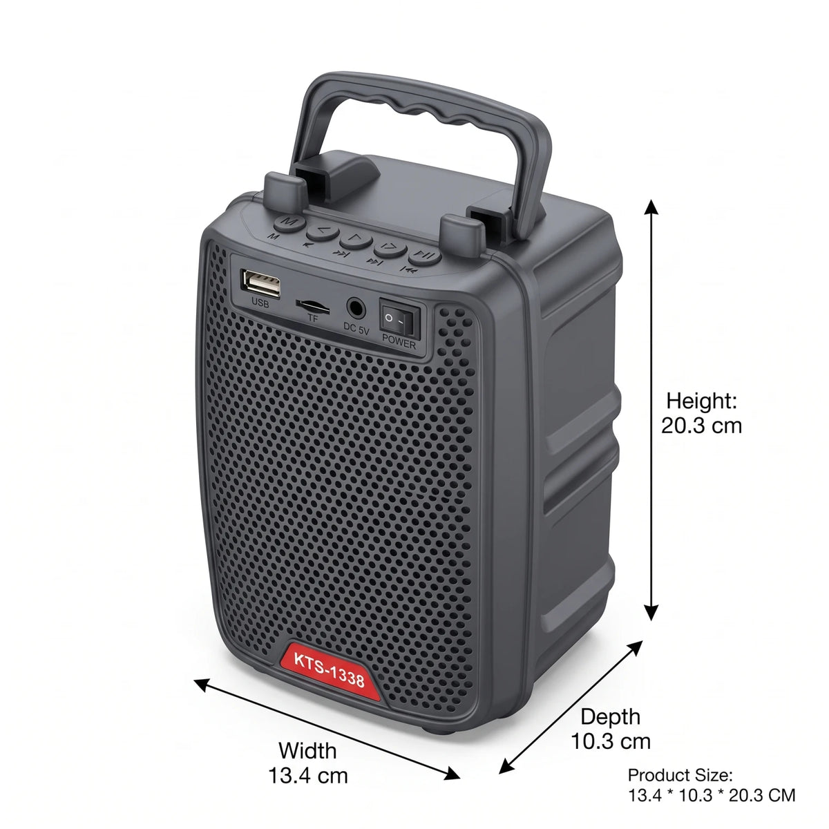 KBroad Wireless Speaker KTS-1338 – Portable Audio Speaker with Carrying Handle, USB Port, TF Card Slot, Media Controls and Orange Accent