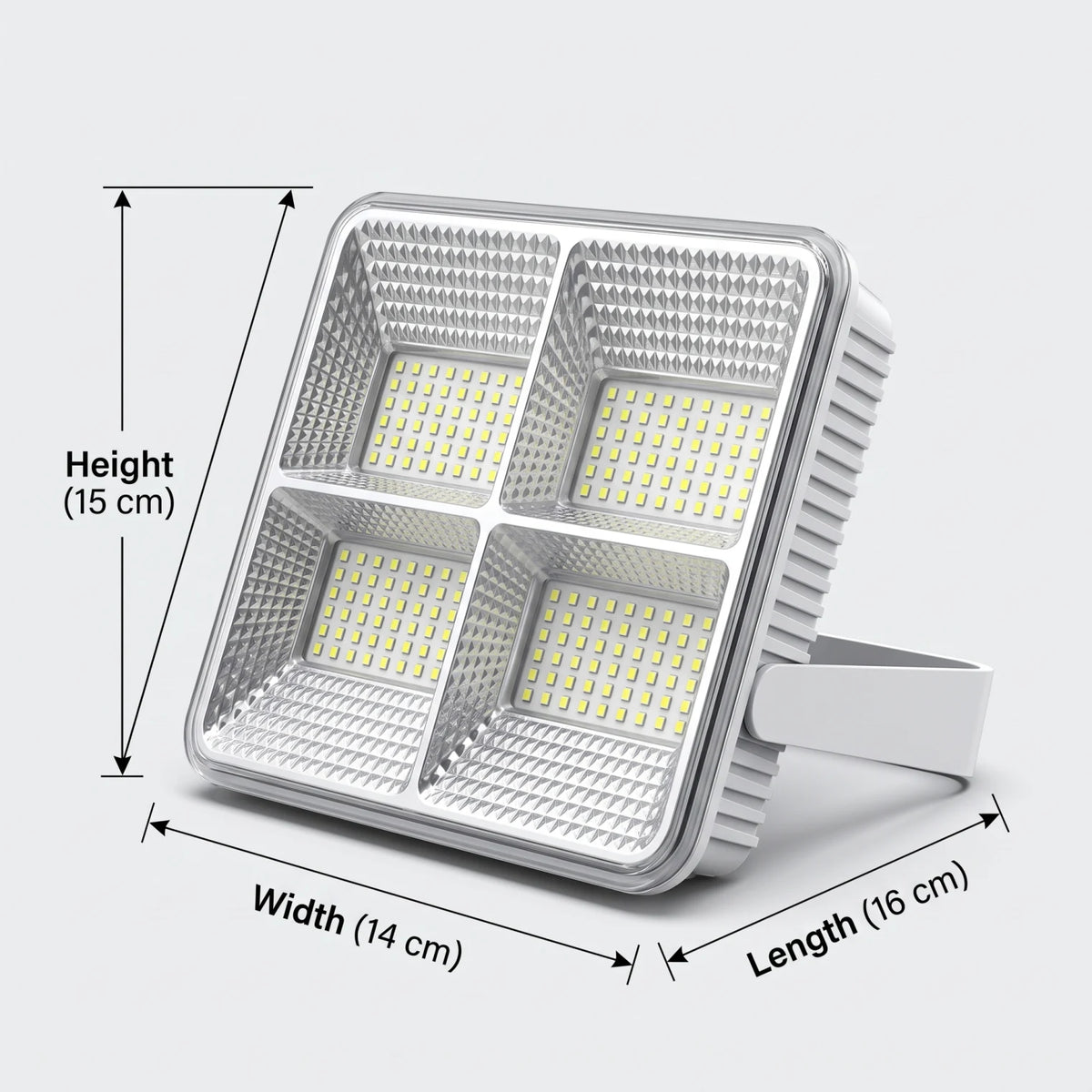 XKJ Solar camping light (XK-T07) – LED Floodlight, Silver and White, Textured Lens, 15 x 14 x 16 cm for Camping