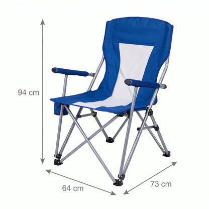 Portable Foldable Outdoor Camping Chair – 94 x 64 x 73 cm | Padded Armrests, Built-In Cup Holder | Folding Leisure Seat for Camping - Blue-White - Image 2