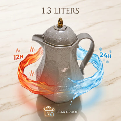 Rose Dark Grey Premium Vaccum Flask 1.3 Liters – Leak Proof, 12-Hour Hot & 24-Hour Cold, Tea and Coffee