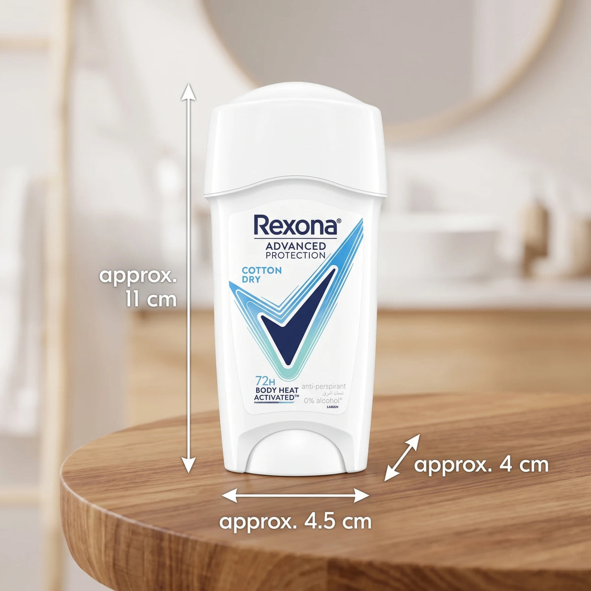 Rexona Advanced Protection Cotton Dry Antiperspirant Deodorant Stick – 72H Body Heat Activated, 0% Alcohol