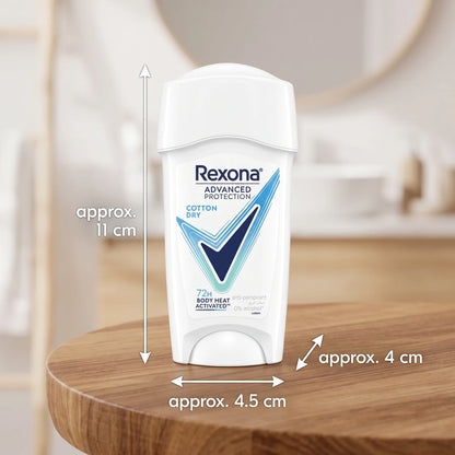 Rexona Advanced Protection Cotton Dry Antiperspirant Deodorant Stick – 72H Body Heat Activated, 0% Alcohol