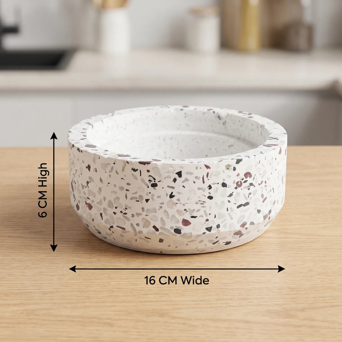 Stone Serving Bowl – 16 CM Wide, 6 Cm High | Round Shallow White Speckled Decorative Table Bowl