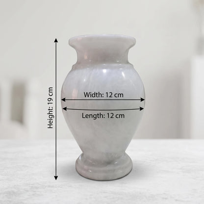 Marble flower Vase – 19 x 12 x 12 cm | White Decorative Vase with Rounded Body and Flared Rim