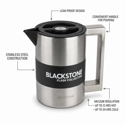 BLACKSTONE Stainless Steel Vacuum Flask – 1.0 Liter | 12-Hour Hot, 24-Hour Cold | Leak-Proof Tea and Coffee Flask