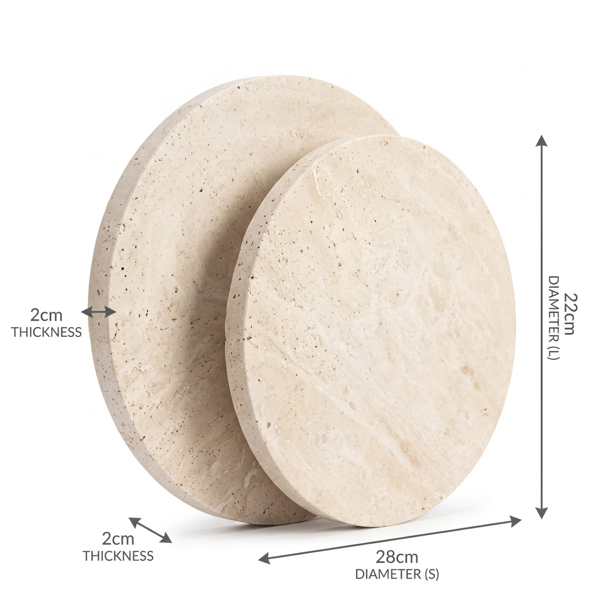 Round & Hilal Natural Travertine Stone Coaster – 2-Piece Set | Cream Tone | Textured Surface | 2cm x 22cm x 28cm