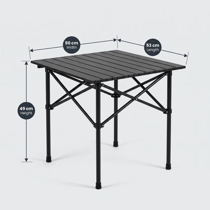 HU TOUR 53 Egg roll table black – Portable Folding Table | Slatted Top, Folding Legs, Support Braces & Rubber Feet | 53 × 50 × 49 cm