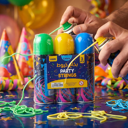 KANARI Colors Party Strings – 3-Piece Set, 250 ML Each | Green, Yellow & Blue Party String Spray Cans for Celebrations