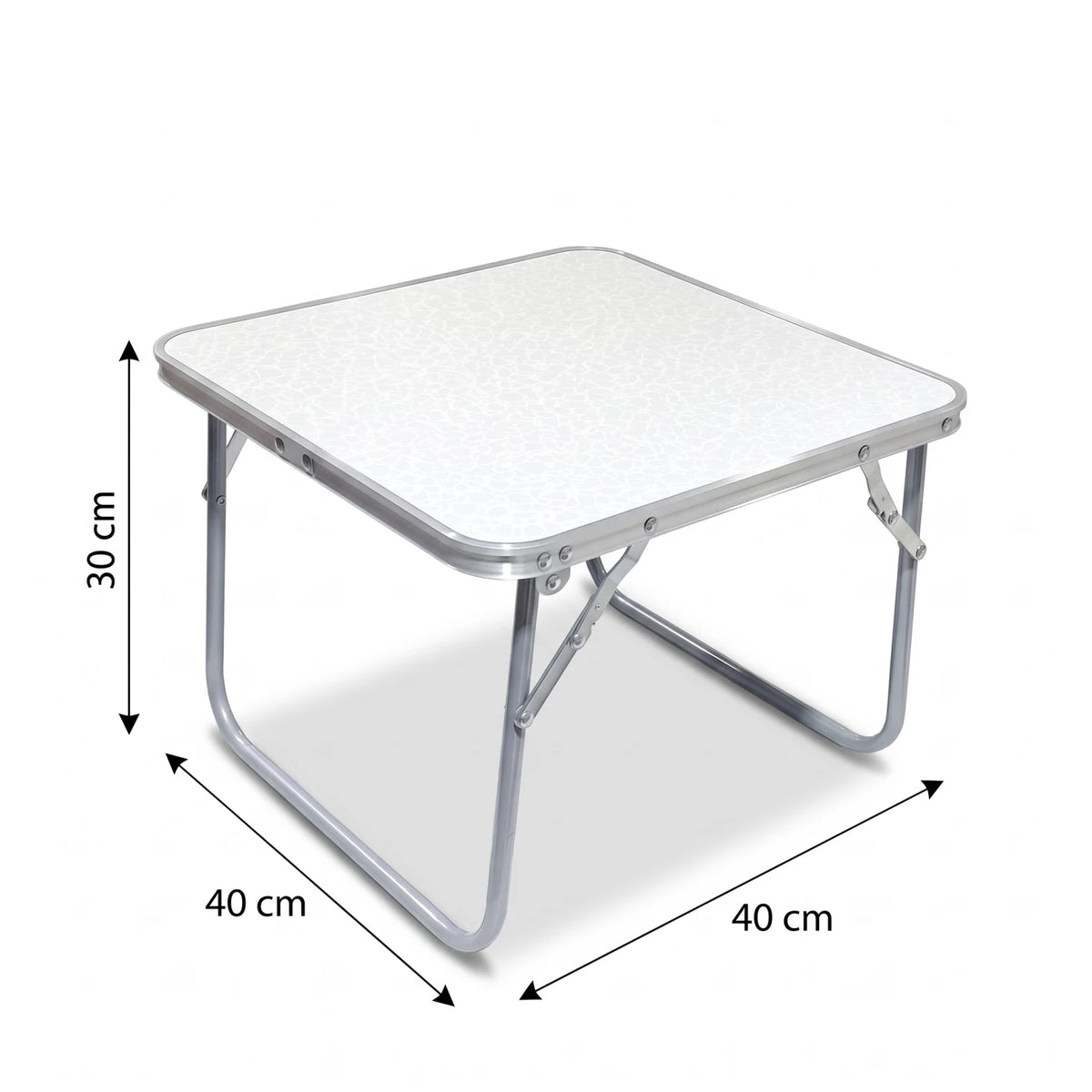 Square Aluminum Alloy Camping and Picnic Folding Table – 30 x 40 x 40 cm | White Tabletop, Folding Legs, Compact Outdoor Table