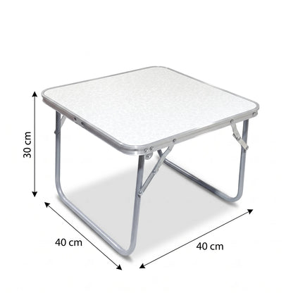 Square Aluminum Alloy Camping and Picnic Folding Table – 30 x 40 x 40 cm | White Tabletop, Folding Legs, Compact Outdoor Table