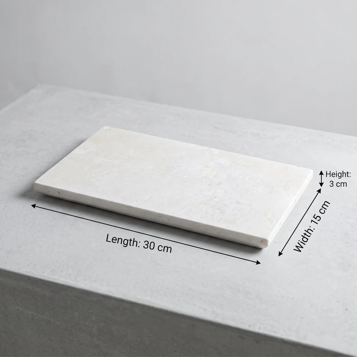 Natural Travertine Marble Plate – 15 x 30 x 3 cm | Textured White Finish