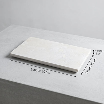 Natural Travertine Marble Plate – 15 x 30 x 3 cm | Textured White Finish