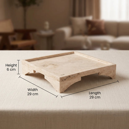 Natural Travertine Marble Tray Stand – 29 x 29 x 6 cm | Decorative Serving and Display Stand