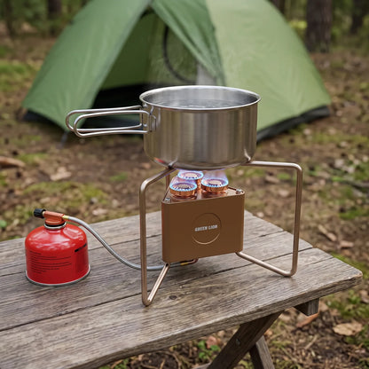 Green Lion 3-Burner Foldable Camping Stove – 8000W Heating Power, 15 kg Max Load, Flame Control, Portable Outdoor Cooking Cooker