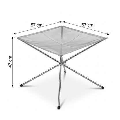 Stainless Steel Mesh Burner – Portable Folding Outdoor Fire Pit | Silver Small & Medium | Four-Leg Stand, Mesh Fire Net and Storage Bag - Silver / Medium - Image 2