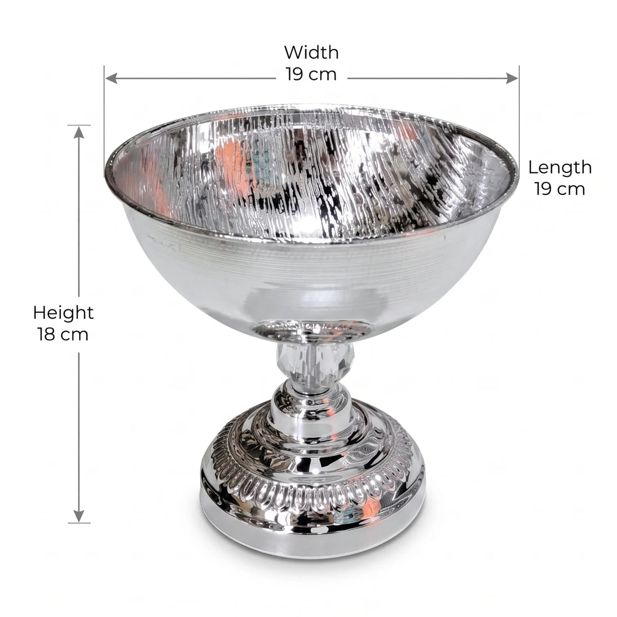 Shiny Silver Metal Decorative Footed Bowl – 18 cm Height, 19 cm Width and Length | Ornate Home Display Accent